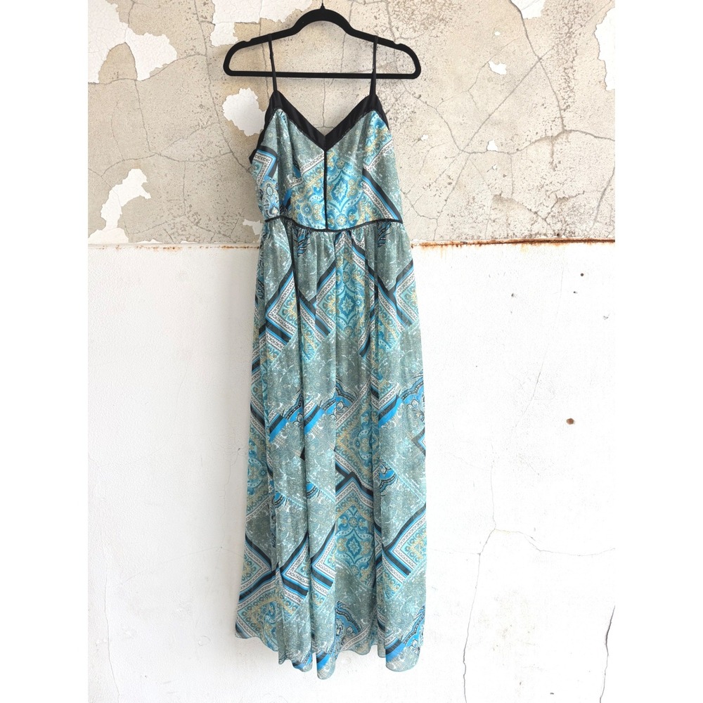 Y2K Maxi Dress Paisley Boho Print Boho Summer Gown Womens 14 Bisou Bisou Michele